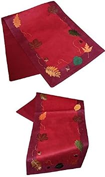 Autumn Harvest Flurry of Leaves Embroidered Lined Reversible Kitchen Tablerunner 13x36 Set of 2