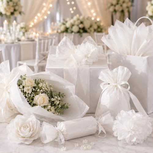 Image of White Tissue Paper - 50 Sheets Wrapping Paper for Gift Bags Boxes | Xmas Gift Wrapping for Christmas Decorations - Gift Wrapping Tissue Paper Bulk for DIY Crafts Wedding Birthday Party Supplies