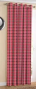 AIRWILL Cotton X-Mass Check Designed Blackout and Room Darkening 5ft Window Curtains Pack of 1 pc. (Checks - Maroon,Red)