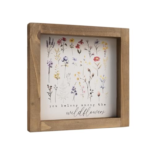 pechpell Wooden Wildflower Sign, 6 Inch Framed Wild Flower Pictures Decor Art, Wall Table Shelf Nursery Room Bedroom Bathroom Rustic Home Decorations