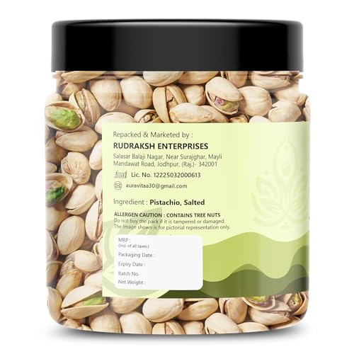 Image of Auravita Premium Roasted & Salted Pistachios 250gm | Crunchy & Flavorful Pista Dry Fruit | Resealable Jar | High in Protein & Fiber | Ideal for Snacking, Gifting & Recipes