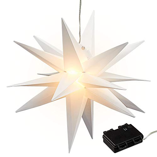 Leuchtstern 3D weiß aus PVC LED Weihnachststern zum hängen beleuchtet in inkl. 15 LED Ø 35 cm Outdoor IP44 (1 x LED Leuchtstern weiß)