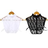 EQLEF Fake Kragen Damen Gefälschtes Kragenhemd Spitzenkragen abnehmbar, halbes Hemd falsche Blusenkragen Frauen 2 Stück (schwarz und weiß)