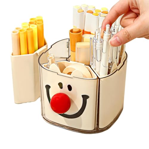 Samuliy Bonito soporte para lápices para escritorio, bonito organizador de lápices giratorio de 360 grados, soporte para lápices con 4 ranuras desmontables, caja de almacenamiento de cosméticos para