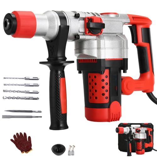 Martillo eléctrico de demolición de hormigón, taladro percutor eléctrico multifuncional con mango secundario giratorio de 360°, 0-930 r/min, martillo rotativo con cable de 2 funciones para perforación
