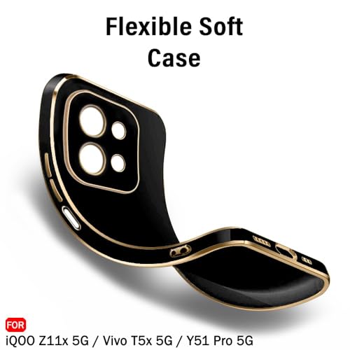 Image of TheGiftKart Luxurious Golden-Plated Back Cover Case for iQOO Z11x 5G / Vivo T5x 5G / Y51 Pro 5G | Raised Lips for Camera & Screen Protection | Shockproof Design | Stylish Back Cover Case (TPU, Black)