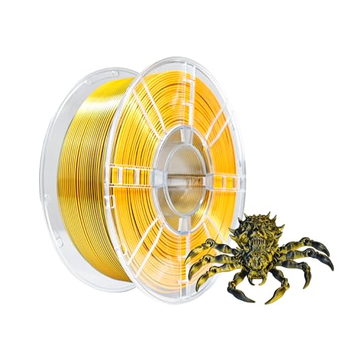 iBOSS Silk PLA Filament 1.75 mm Two-Tone Black/Gold High Gloss Coextruded 3D Printer Filament, +/- 0.02 mm, 2.2 lbs, Sil