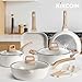 Kikcoin 16Pcs Pots and Pans Set Nonstick Ceramic Cookware Sets Induction Kitchen Cooking Set Non toxic Healthy Non Stick w/Grill Pan,Saute Pan, Ceramic White