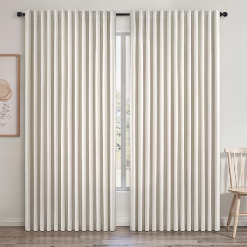 Extra Wide 100 Inch Length Blackout Curtains & Drapes 96 Inches Long 2 Panels Set for Sliding Glass Doors Modern Pleated Linen Blend Heavy Floor to Ceiling Large Window Drapes(100"Wx96"Lx 2 Birch)