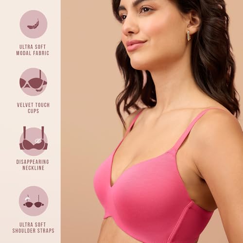 Image of NYKD (NYB013 Ultra Soft Modal Fabric Lightly Padded & Non Wired Tshirt Bra for Women | Seamless Neckline with Comfortable, Soft & Non Slip Shoulder Strap