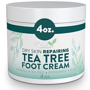 Eva Naturals Tea Tree Foot Cream – Moisturising Foot Lotion & Balm for Dry, Cracked Heels & Feet with Peppermint, Menthol, Spearmint, Aloe, Sunflower Oil & Geranium – Cream for Men & Women, 4 Fl Oz