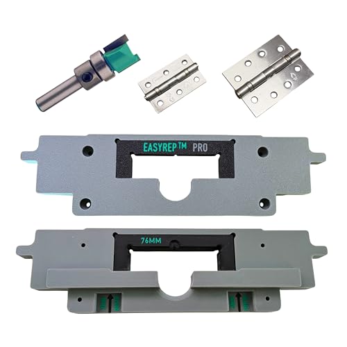 EASYREP Pro 2-in-1 Door Hinge Router Jig Fits 76mm (3) & 102mm (4) Hinges Dual Routing Template with Quick-Swap Insert 2mm & 3mm Depth Setters UK Made Jig for Hinge Mortices (Jig and Router Bit)