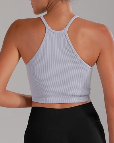 Image of Sunzel Free to Be Tank, Crop Ribbed Tank Tops Seamless Racerback Camisoles No pad Camis Cropped Workout Gym Yoga