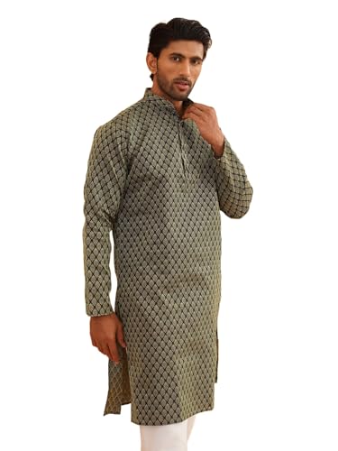 Image of Sojanya (Since 1958 Men'S Cotton Linen Blue Foil Printed Only Long Kurta