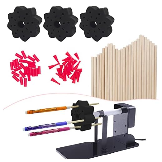 Epoxy Glitter Pen Turner Attachment, Epoxy Pen Adapter Supplies with 25 Nonstick Sleeves & 25 Silicone Rubber Plugs，PVC Pipe to Hold The Pens, Pen Holder Fits on Tumbler Turner Accessories(8 Holes)