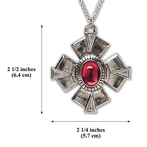 Medallion with Red Cabochon Medieval Renaissance Silver Finish Pendant Necklace3