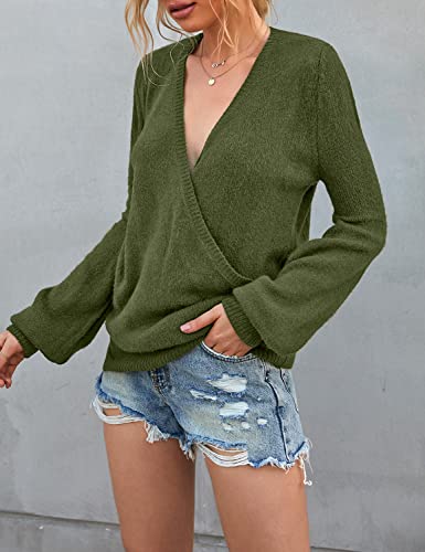 Image of LookbookStore Women's Knit Long Sleeve Faux Wrap Surplice V Neck Sweater Top