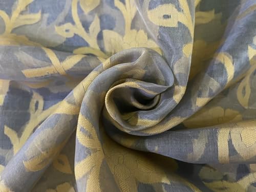 Organza de soie gris argenté jacquard doré pour structurer des volumes