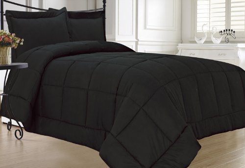 Elegant ComfortKingLinen Down Alternative 3 Pcs Comforter Set, Queen, Black