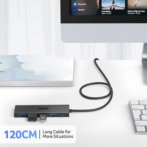 Image of Acer USB Hub 4 Ports, Multiple USB 3.0 Hub, USBA Splitter for Laptop with Type C Power Port, Extender for A Port Laptop, PC, Desktop and More (4ft)