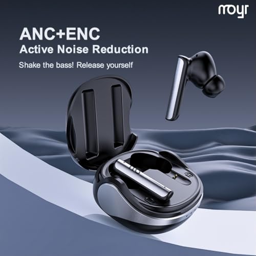 Image of moyr Vibe Wireless Earbuds, 56 Hrs+ Playtime, Dual Mic for HD Calls, Smart Touch Control, ANC+ENC Technology, Supports AAC /SBC, Stable and Comfortable Wear (Black)