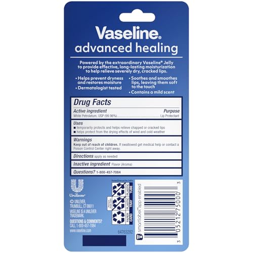 Vaseline Lip Therapy Advanced Healing 3-Pack – White Petroleum Moisturizing Lip Balm for Extremely Dry Lips, 0.35 Oz Ea - Image 3