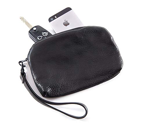 GV Image Collection Zippered Valuables and Golf Pouch w Wrist Loop-Black Leather-Inside Zip Pouch-7 x 5