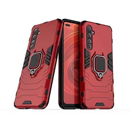 Image of Shockproof 360 Rotation Ring Holder Kickstand Hard Back Cover for Realme X50 Pro 5G (Robot, Red)