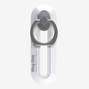 iRing Slide, Made in Korea, Wireless Charging Friendly Phone Holder. Cell Phone Ring Grip Finger Holder and Stand Compatible with iPhone 13,14,15,16 & 17 Series, Galaxy, and Other Smartphones (White)