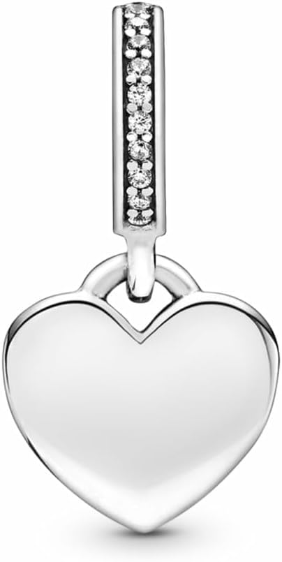 PANDORA Moments Engravable Heart Tag Dangle Charm - Sterling Silver with Cubic Zirconia - Jewelry for Women - Includes Gift Box
