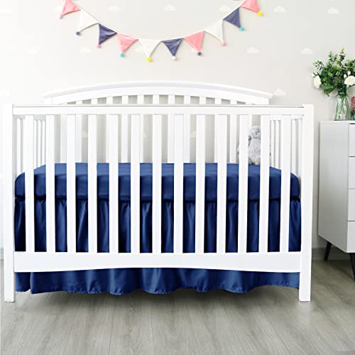 Image of Crib Bed Skirt 14 inch Drop, Fits 28 inchx52 inch Crib, Adjustable, Navy | 4-Sided Design, Adjustable Elastic Straps, Soft Polyester, Fade & Shrink Resistant, Machine Washable, Fits Standard Cribs