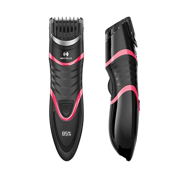 Havells BT9009 Digital Display Beard & Moustache Trimmer, Fast Charge Allows 30 + Trims, 19 Built-in Precise Lengths (Black & Red)