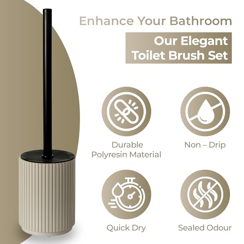 Image of Blue Canyon Berkeley Toilet Brush & Holder, Brush for Bathroom & Office, Plastic Brush Head for Deep Cleaning, Pack of 1, Compact Size, Elegant Design, Odour Free Holder, Almond