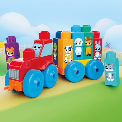 MEGA BLOKS First Builders Toddler Block Toys Set, Build & Match Animal Tractor with 30 Pieces, Learn Animals and Colors, Red and Blue, Ages 1+ Years - Image 5