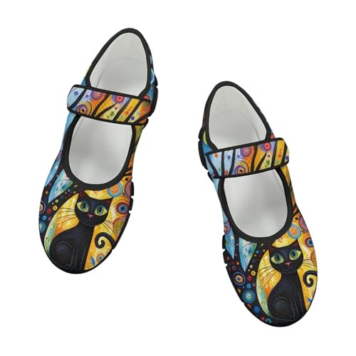 Binienty Mary Jane Shoes Women Mesh Knit Round Toe Slip On Walking Flat Shoes Breathable Soft-Soled2