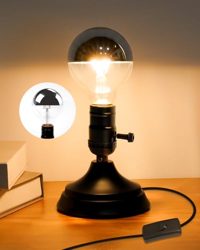 Lustaled E27 Industrial Table Lamp Base with 4W LED Bulb, Vintage Lamp with UK Plug in Cord, Small Metal Steampunk Bedside Lamp Base Desk Light for Bedroom Living Room Office Cafe