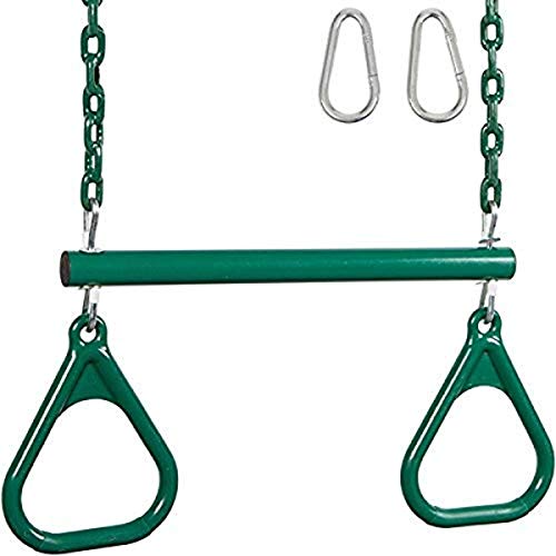Swing Set Stuff Trapeze Bar with Rings and Coated Chain with SSS Logo Sticker, Green