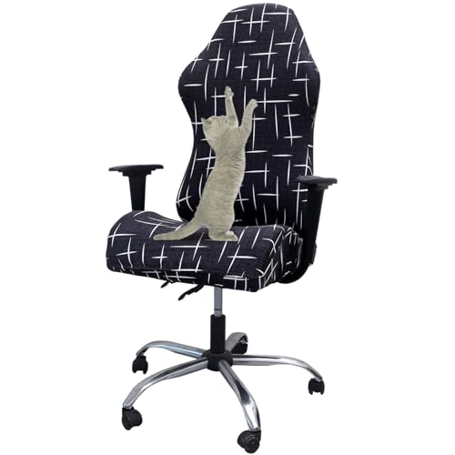 Image of WOMACO Gaming Chair Slipcover Stretch Seat Chair Cover for Leather Computer Reclining Racing Ruffled Gamer Chair Protector (Dark Gray Floral, One-Size)