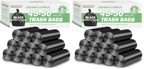 Image of 45-50 Gallon Trash Bags Unscented, 38'' x 47'', Black, 120 Count (Pack of 2)
