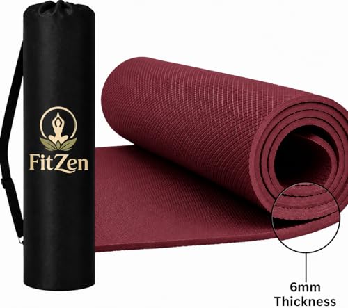 Image of Yoga Mat for Women and Men 6mm with Carry Strap EVA Material Extra Thick Exercise Mat for Workout Yoga Fitness Pilates and Meditation, Anti Tear Anti Slip For Home & Gym Use (Maroon, 6mm)