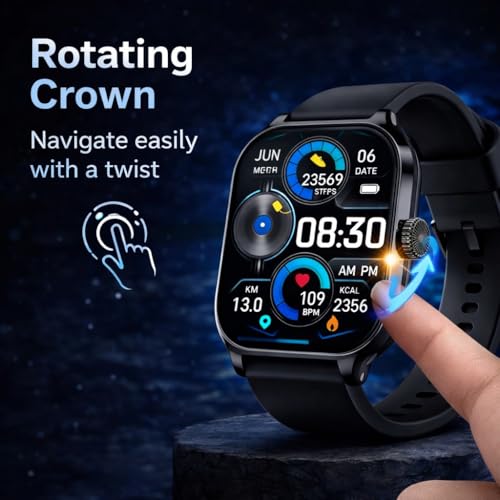 Image of Bouncefit H9 Smart Watch for Men, Women, Boys, Girls, Kids - 2.01 inch Full Touch Screen Display, Bluetooth Calling, Rotating Crown, Workout Modes, Wireless Charging Smart Watch - Black AA