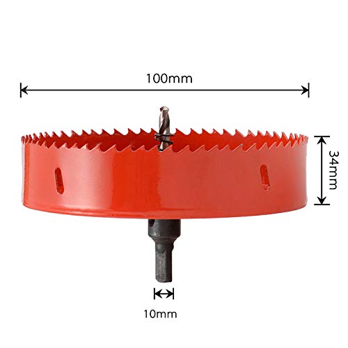 4 Inch Hole Saw, M42 Hss Bi-Metal Hole Drill Bit With Hex Shank Hole Cutter For Cutting Soft Metal, Iron, Aluminium, Wood, Drywall, Pipe,Plastic, Fibreboard(Red) #TOP1