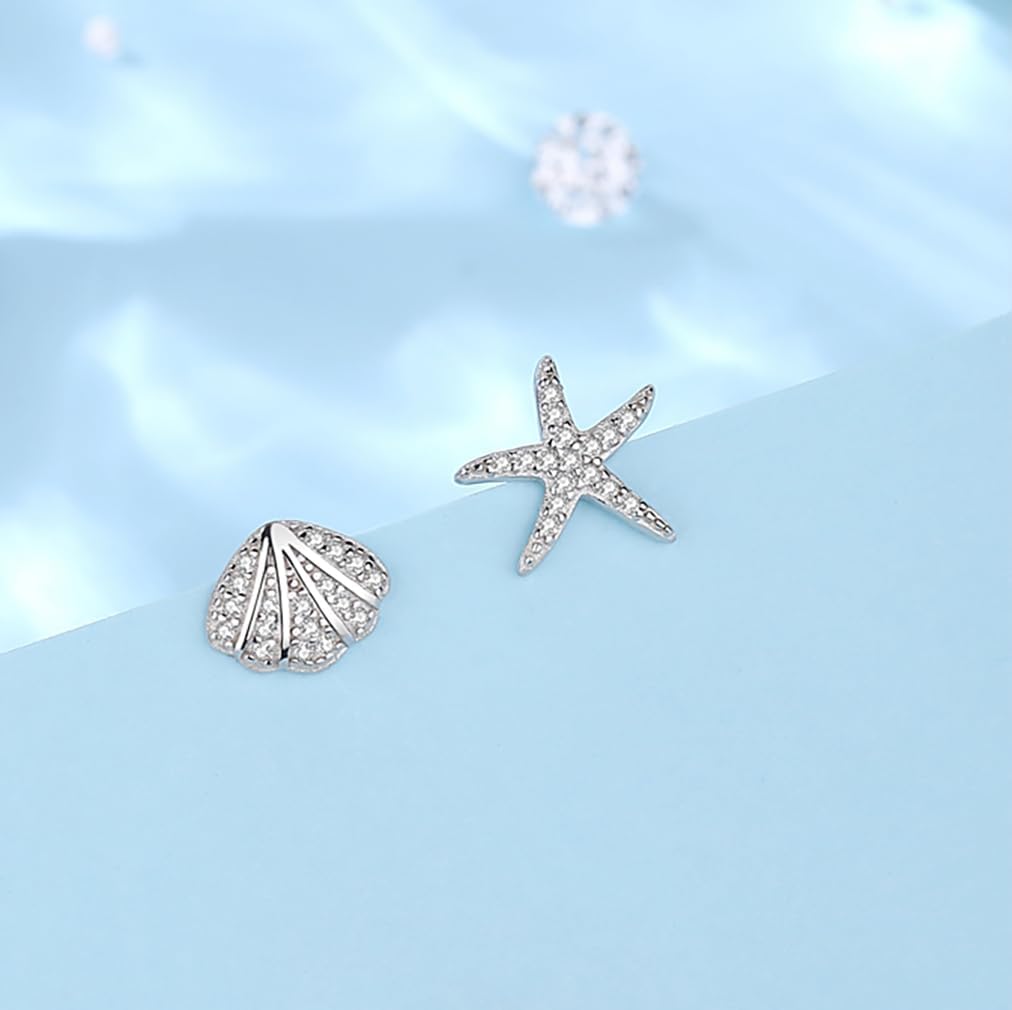 SLUYNZ Sterling Silver CZ Starfish Shell Stud Earrings for Women Teens Small Shell Stud Earrings Beach Stud Earrings - Image 6