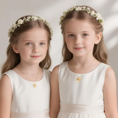 IEFLIFE Flower Girl Gifts - 14K Gold Plated Disc Initial Flower Girl Proposal Necklace Gifts for Girls from Bride, Bow Necklace Gift for Girls on Wedding Bridal Shower Party Jewelry3