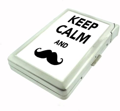 Metal Cigarette Case with Built In Lighter Mustache Design-009
