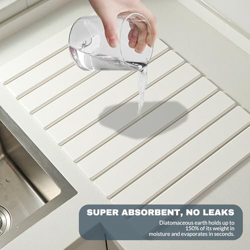 AIFLM Large Stone Dish Drying Mats for Kitchen Counter , Quick Dry Absorbent Collapsible Dish Drying Mat, 24”(L)x16”(W) Diatomaceous Earth Mats for Dishes Bottles Cups,Match Any Countertop by AIFLM - Image 7