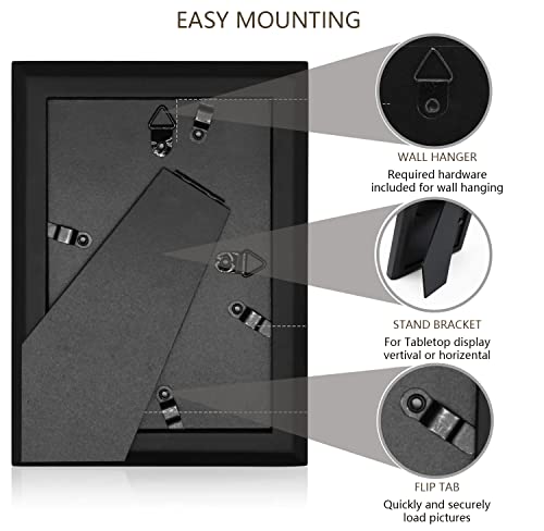 5X7 Black Picture Frames Set Of 2, Solid Wood Photo Frame With High Definition Glass, Rustic Simpe Classic Handmade Wooden Photo Frames For Wall Mounting Or Table Top Display Decoration #TOP2