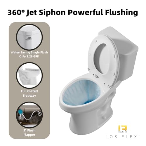 17.9 Inch ADA Two-Piece Toilet for Bathroom, Los Flexi Elongated Bowl & Comfort Height Toilet, Powerful Siphon Jet Flush 1.28 GPF, Tall Toilet With Convenience, Standard 12" Rough-In & S-Trap