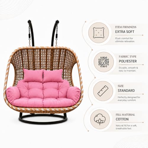 Image of Double Seater Swing Chair Cushion Replacement Pad for Hanging Egg Seat Outdoor Patio Garden Balcony Pink Cover Two Person Frame Not Included Home Terrace Furniture