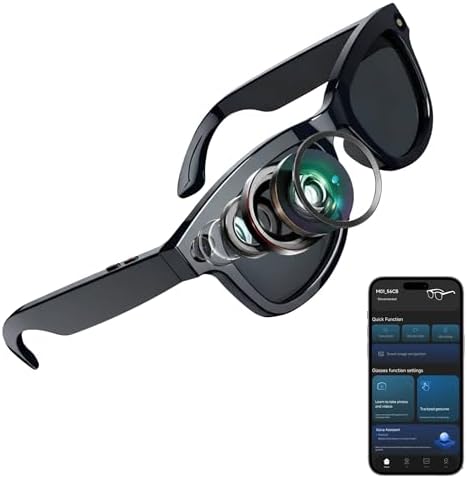 AI Smart Glasses with Camera, 1080P HD Video & Real-Time Translation for 27+ Languages - Bluetooth Sunglasses, Prescription Lenses Compatible